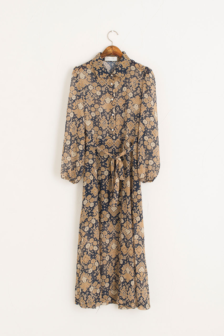Jeanne Garden Print Dress, Navy