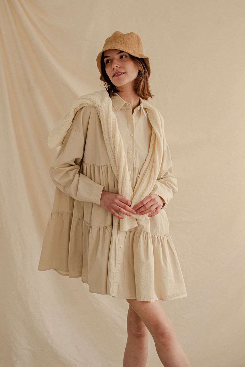 Leon Tiered Dress, Beige