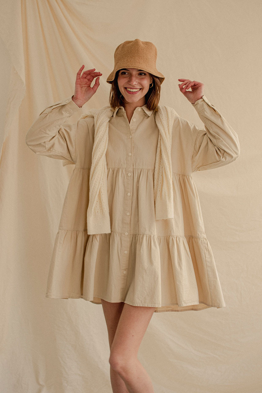 Leon Tiered Dress, Beige