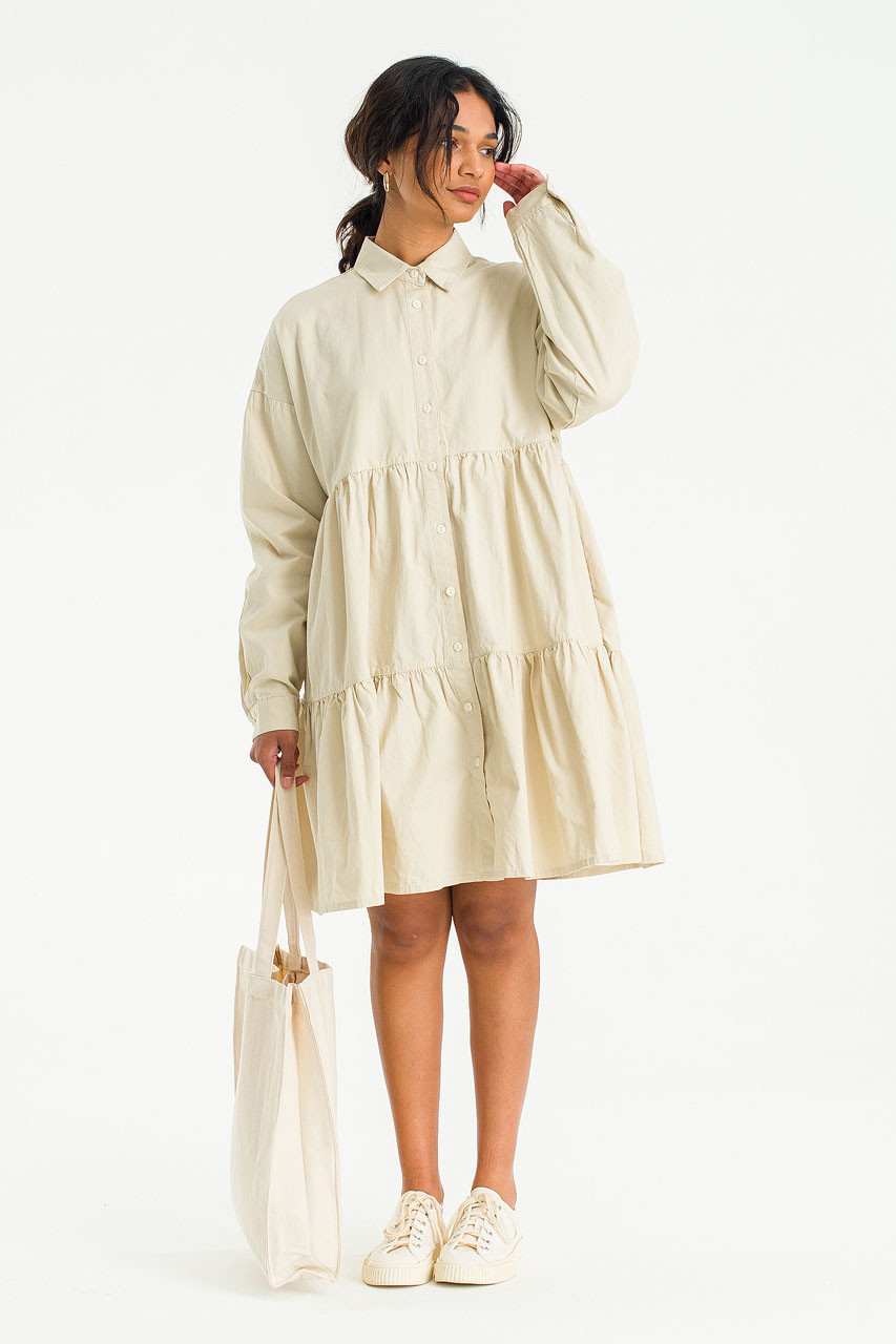 Leon Tiered Dress, Beige
