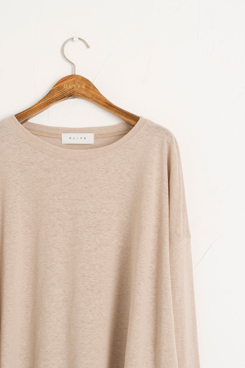 Linen Mix Basic Tee, Beige