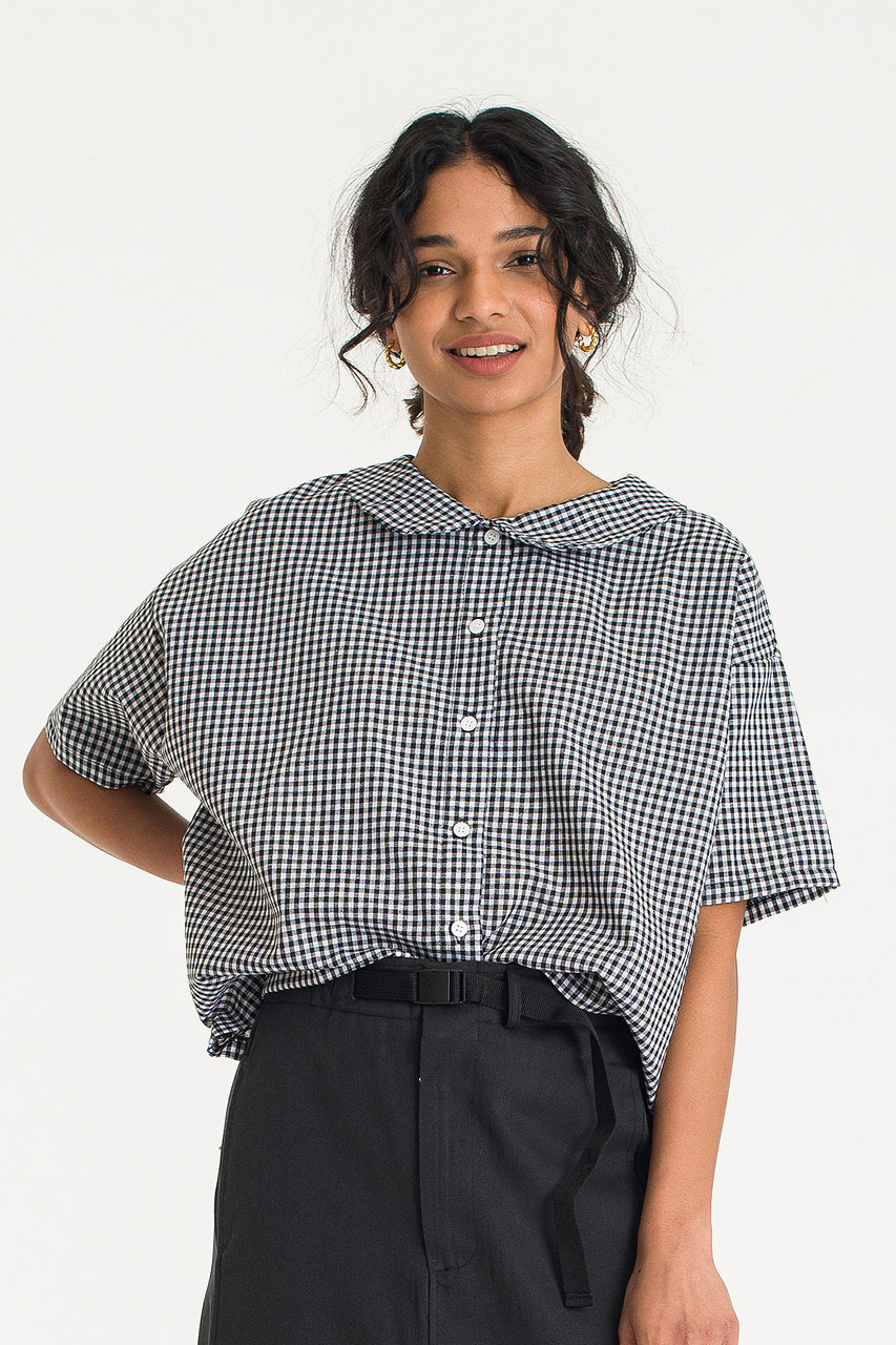 Mizuki Check Blouse, Black
