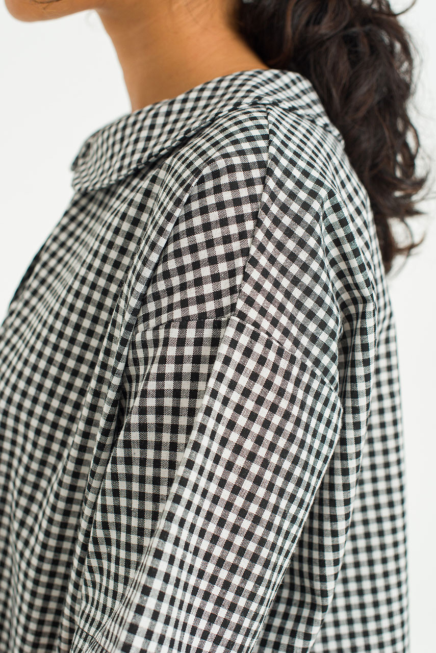 Gingham Check Collar Blouse, Black