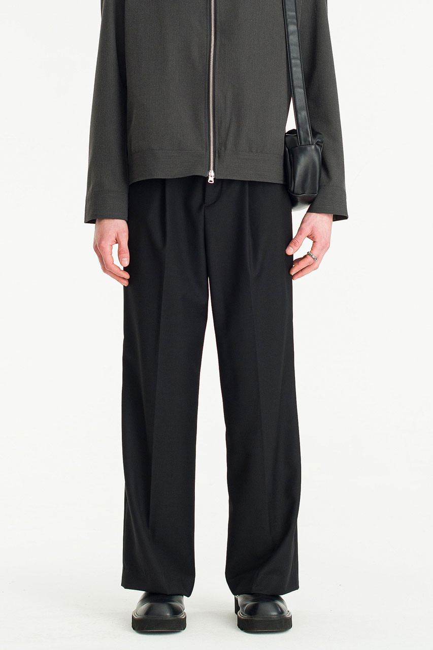 Menswear | Wide Single Pleat Pants, Black