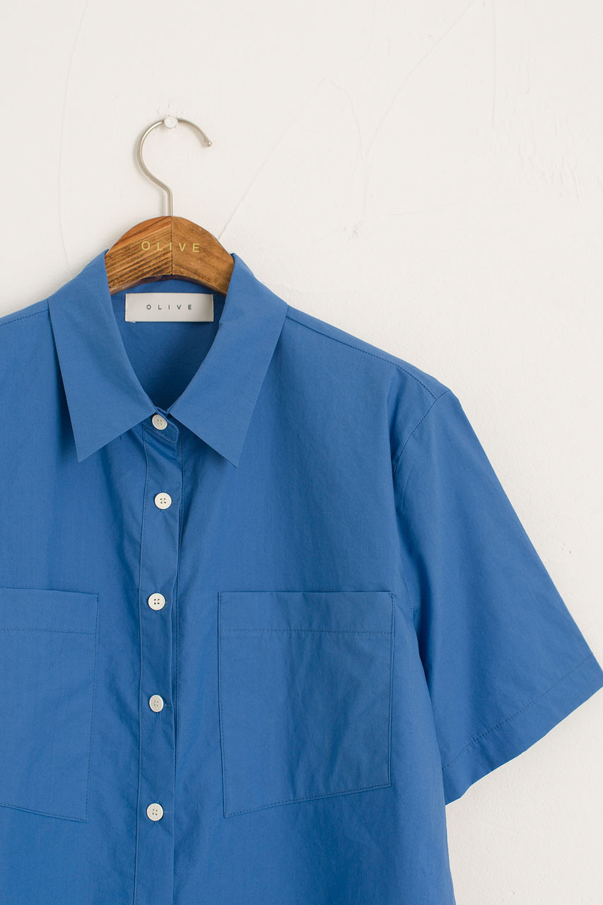 Twin Pocket Crop Shirt, Blue