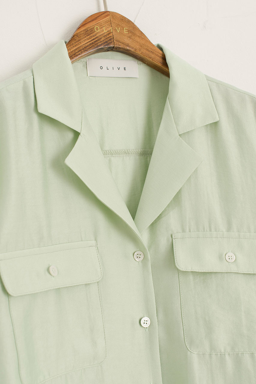 Twin Pocket Camp Collar Blouse, Mint