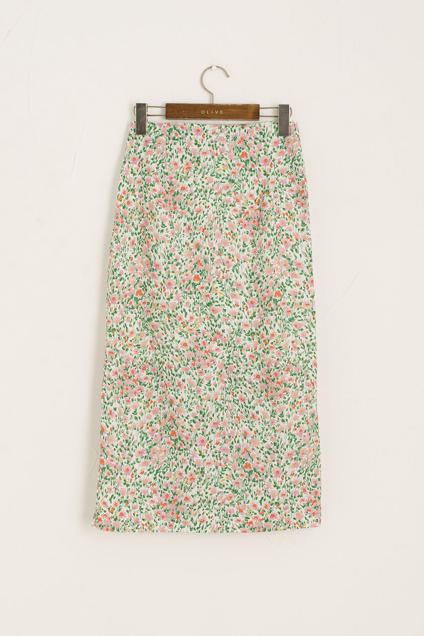 Jardin Print Pencil Skirt, Ivory