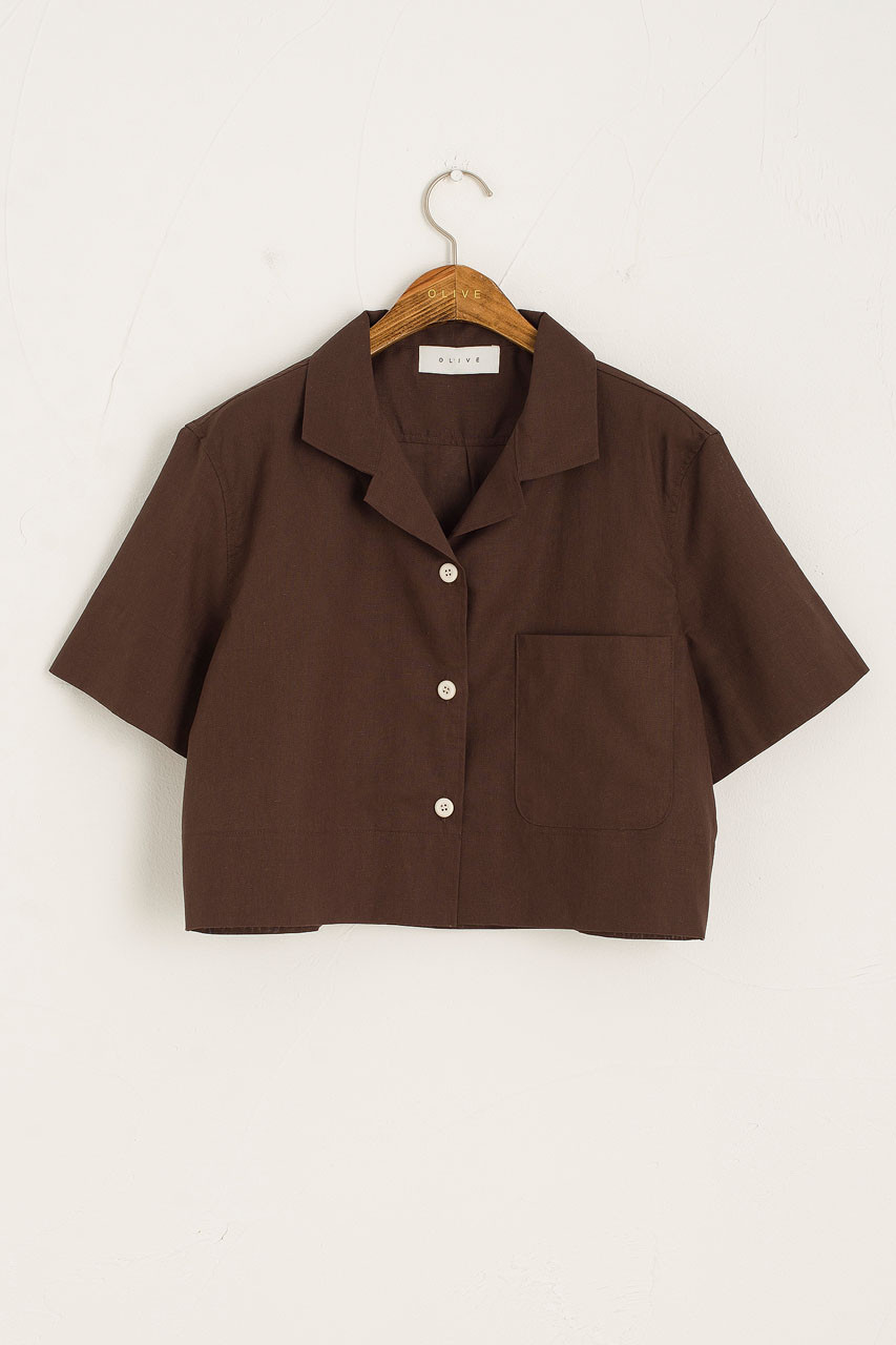 Tama Camp Collar Shirt, Brown