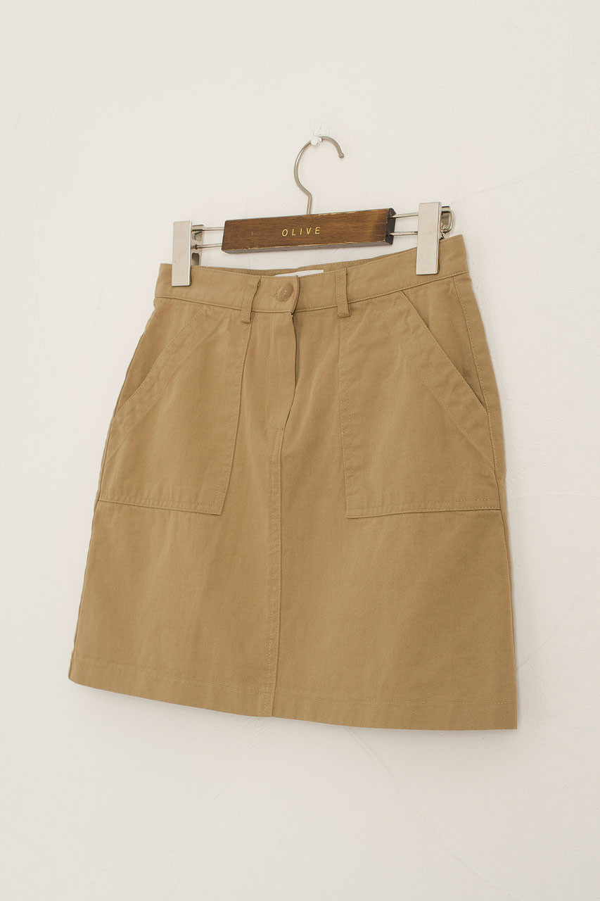 ★Porta★ PEACHED COTTON CARGO SKIRT BEIGE 23WT010 Cotton Cargo Mini Skirt, Beige