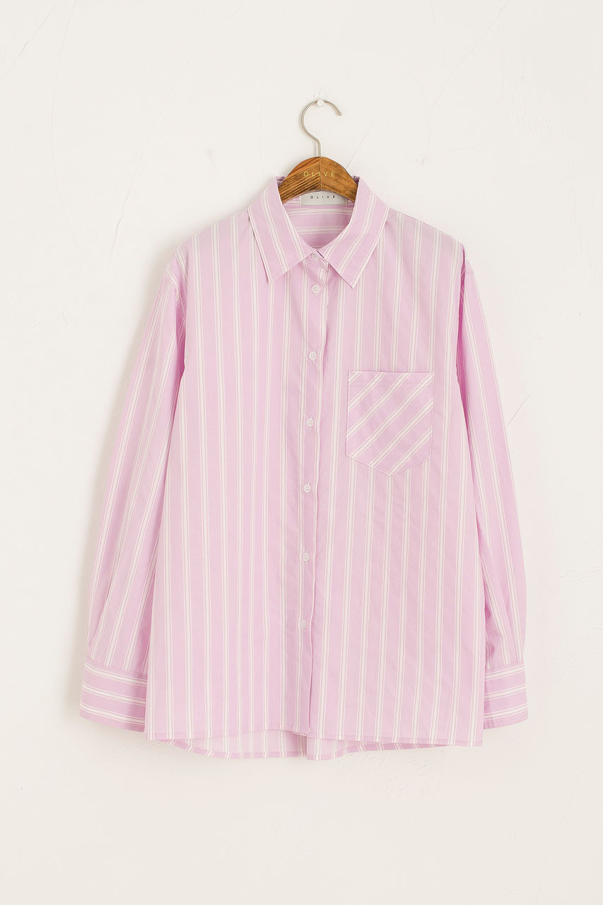 Boxy Stripe Oxford Shirt, Pink