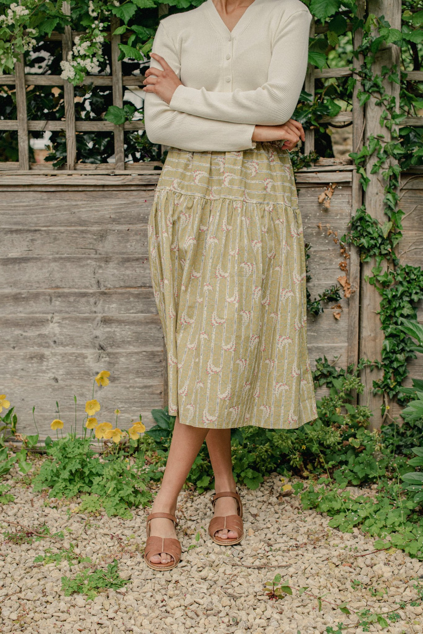 Paisley Tiered Skirt, Khaki