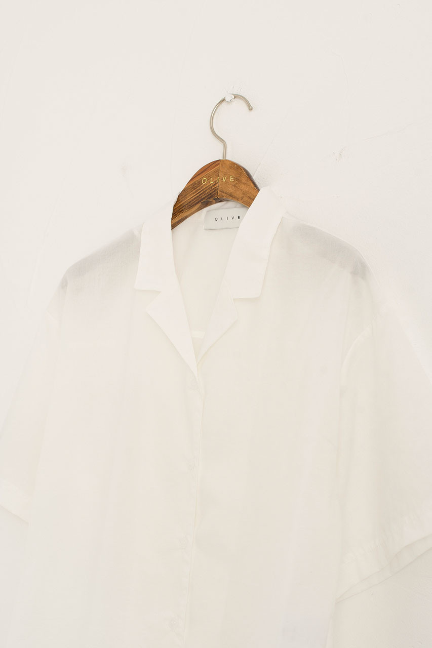 Cotton Camp Collar Shirt, Ivory