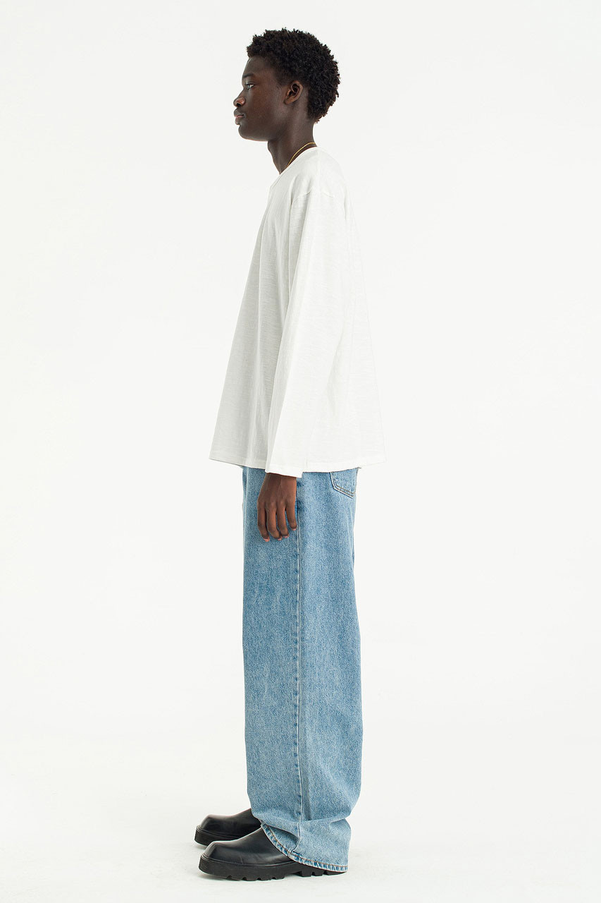 ★OY★WIDE VOLUME WASHED DENIM PANTS - LIGHT BLUE★正規品 HaiMao Womens Drawstring High Waist Wide Leg Jeans Clearance