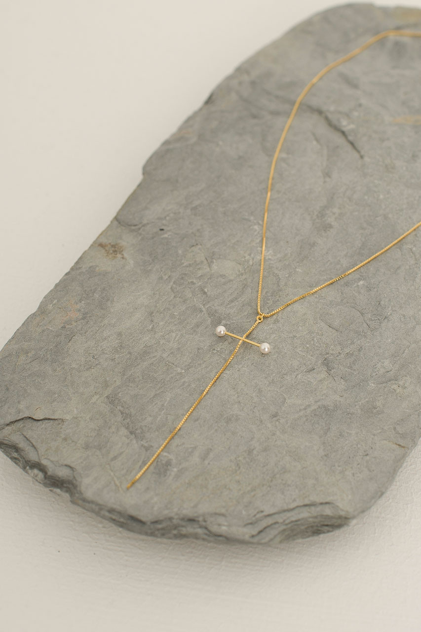 Mini Pearl Bar Necklace, 14K Gold Plated