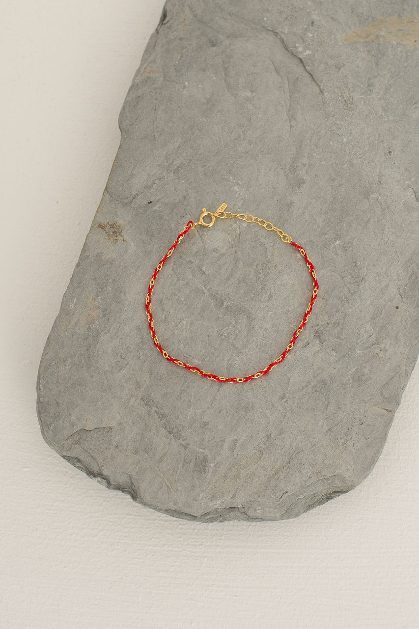 Thread Weaving Bracelet, Red Threads