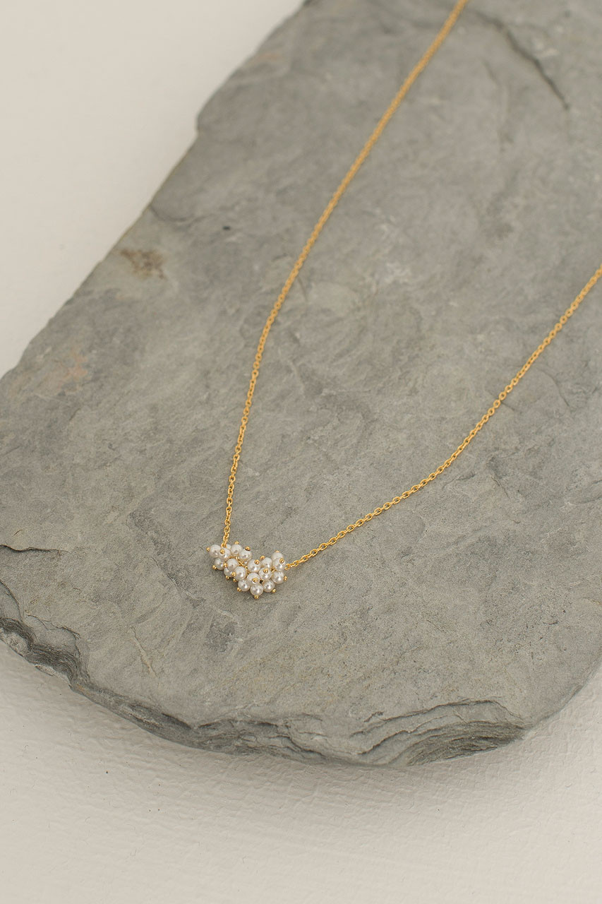 Clustered Pearl Necklace, 14K Gold Plated