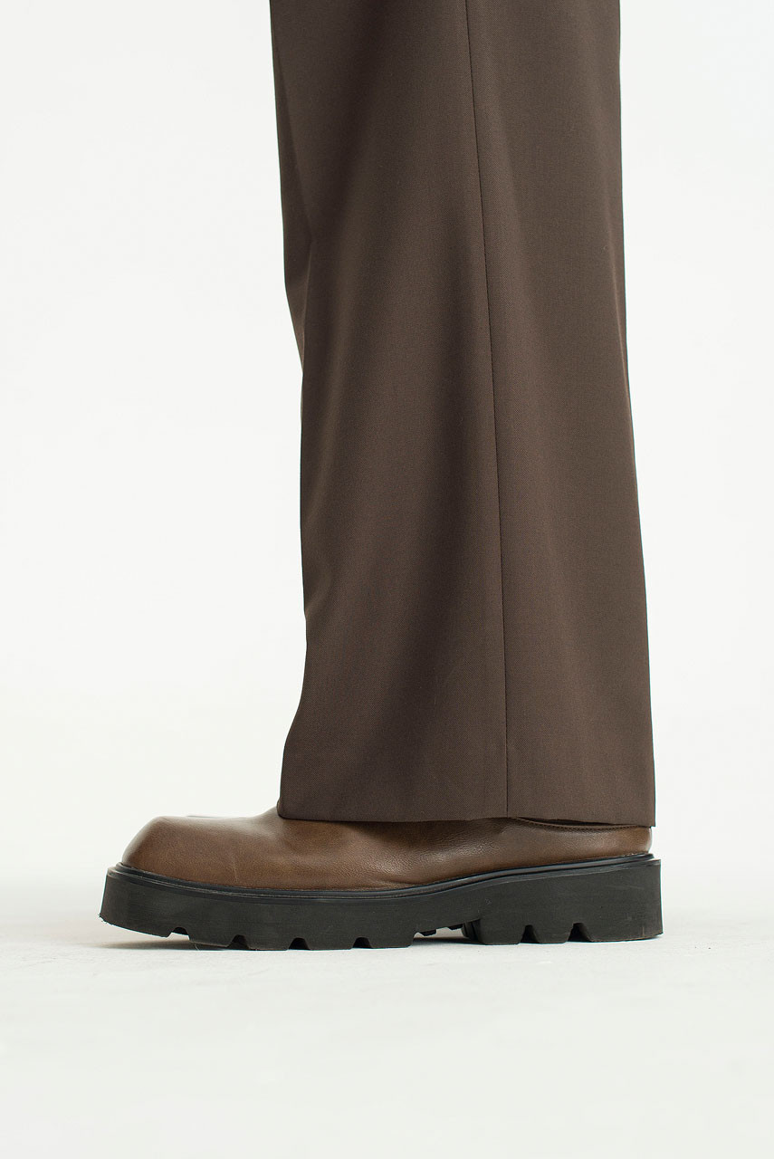 Menswear  Wide Single Pleat Pants, Dark Brown