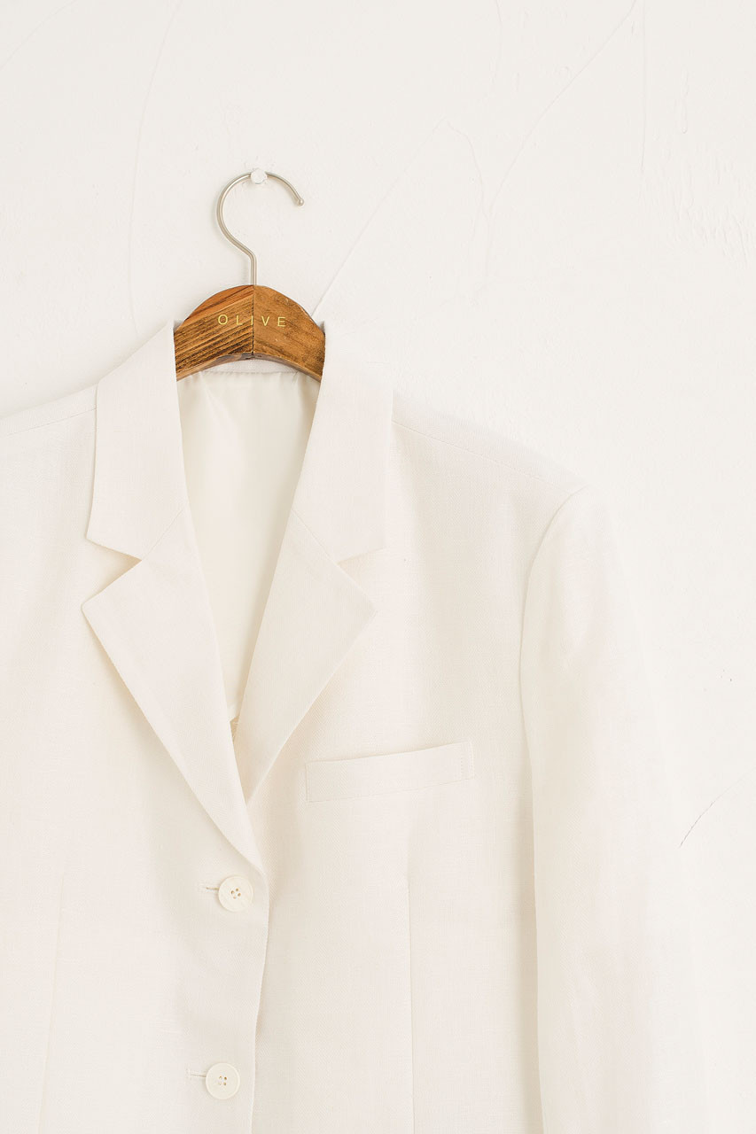 Linen Herringbone Jacket, Ivory