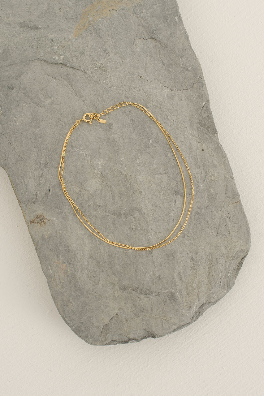 Simple Double Chain Anklet, 14K Gold Plated