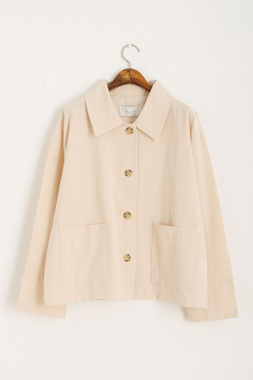 Linen Blend Simple Jacket, Mocha