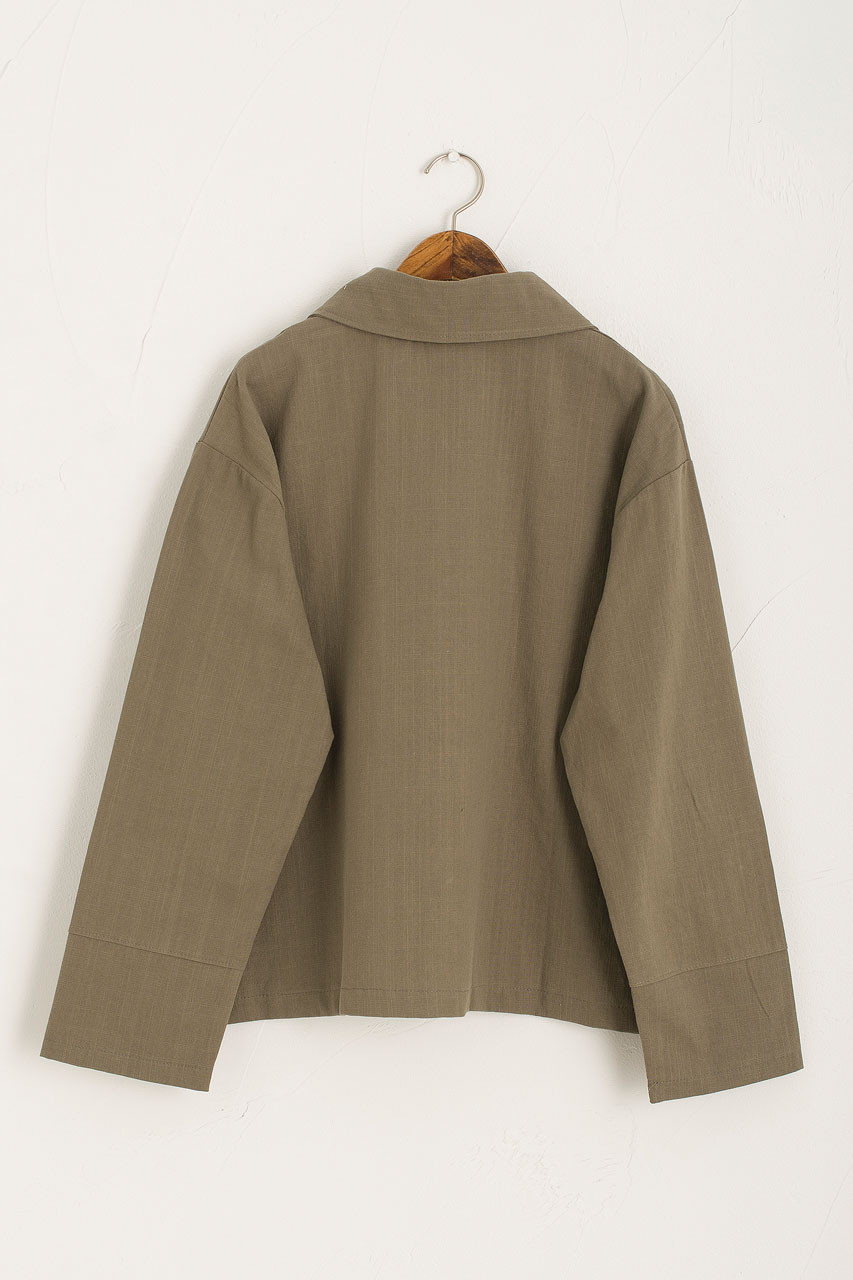 Linen Blend Simple Jacket, Khaki