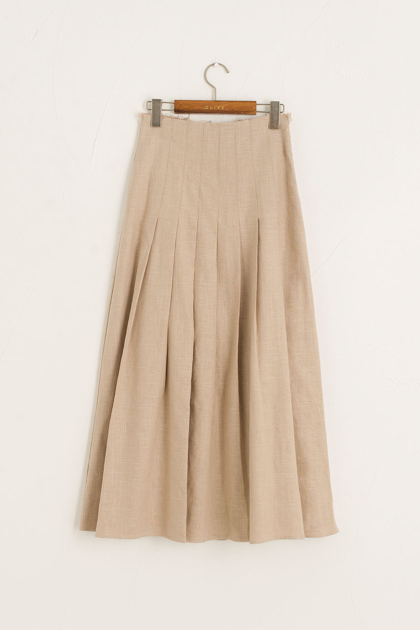 Jane Stripe Linen Skirt, Beige