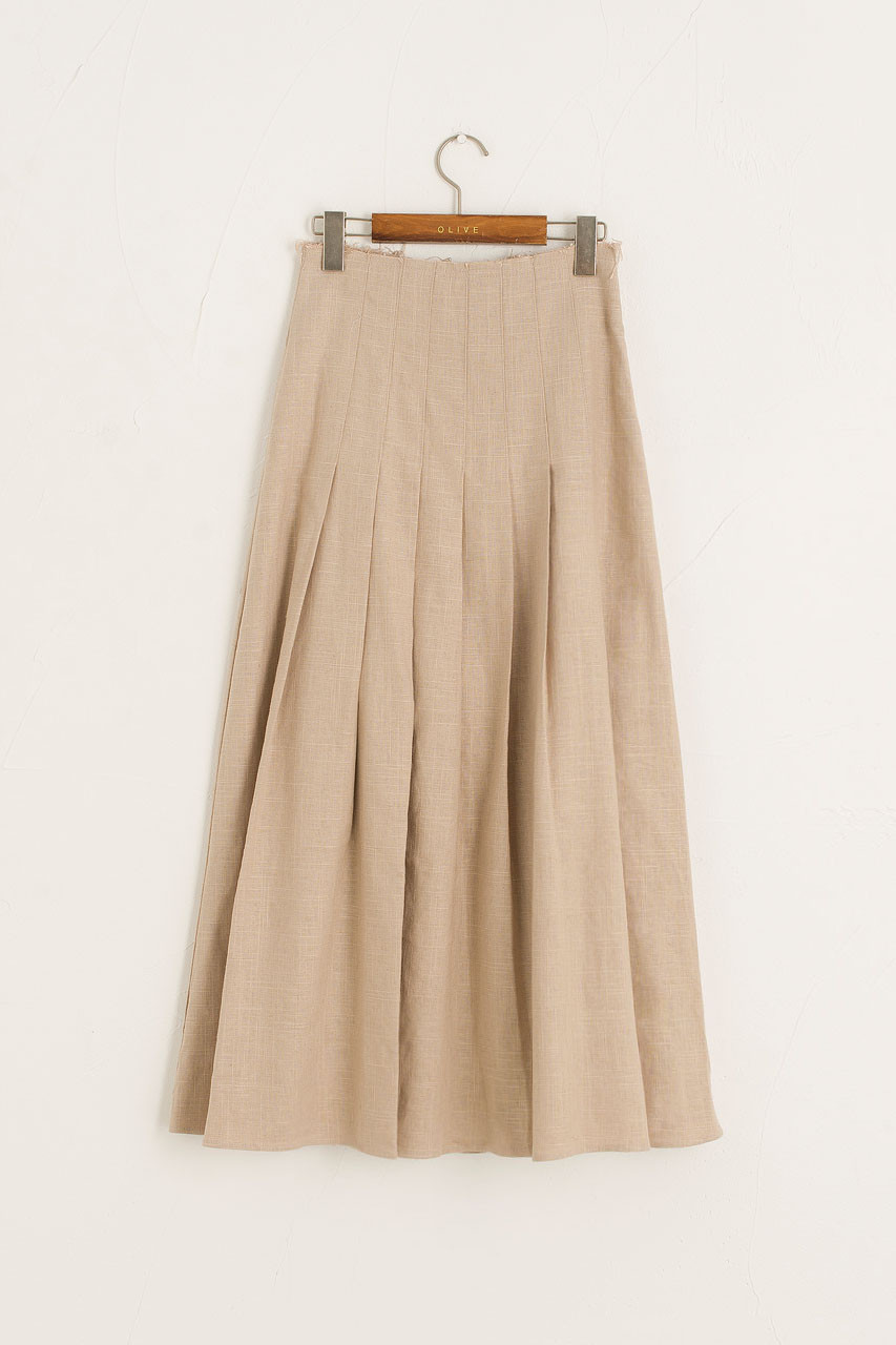 Hako Linen Pleated Skirt, Beige