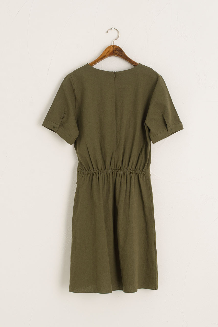 Linen Mini Wrap Dress, Khaki