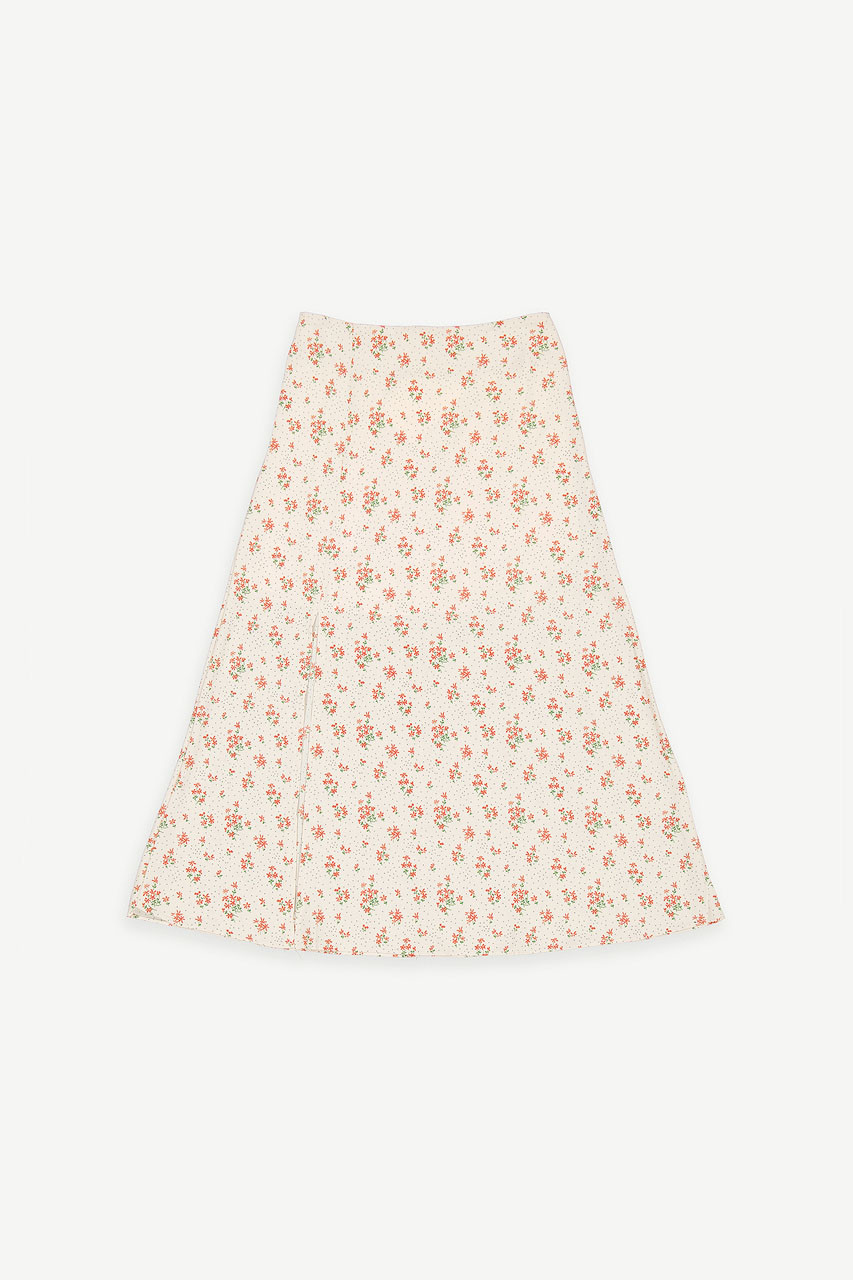 【YOUHEE】24SS SATIN FLOWER PATTERN SKIRT Yuha Flower Print Skirt, Ivory