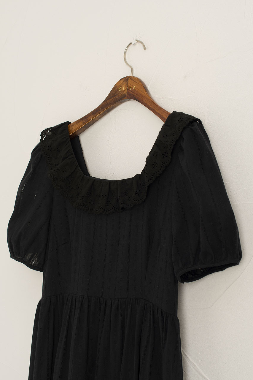 Lace Detail Puff Sleeve Dress, Black