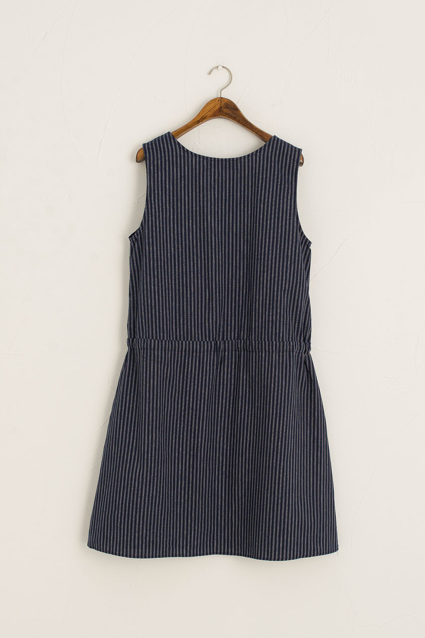 Cotton Stripe Sleeveless Dress, Navy