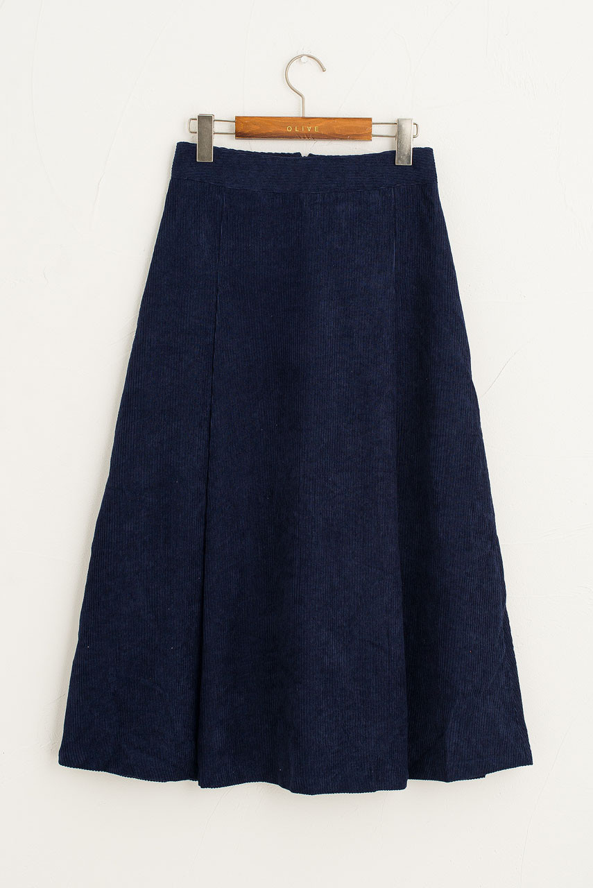 Mid Length Cord Skirt, Navy