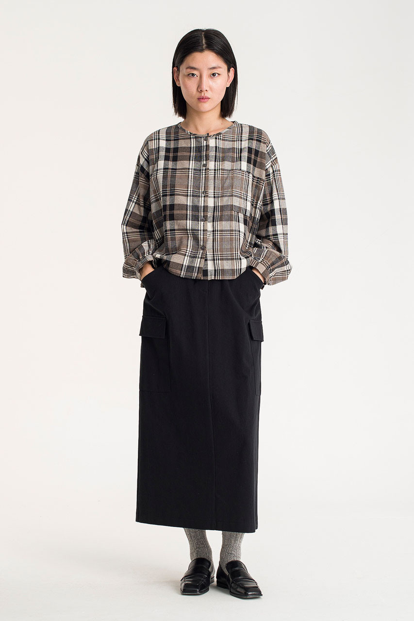 Large Check Over Size Short Shirt, Black