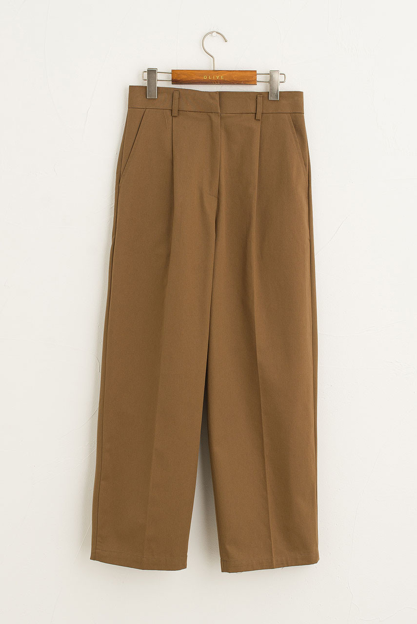 Leah Cotton Wide Pin Tuck Pants, Brown