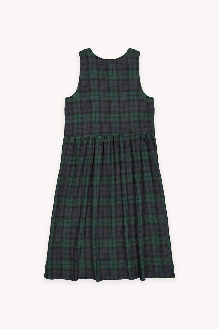 Double Faced Cotton Check Pinafore Dress, Green