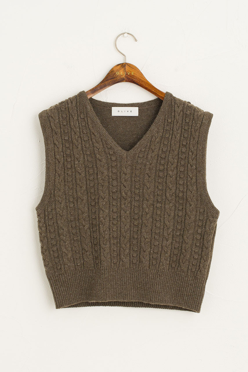 Tama Cable Vest, Brown