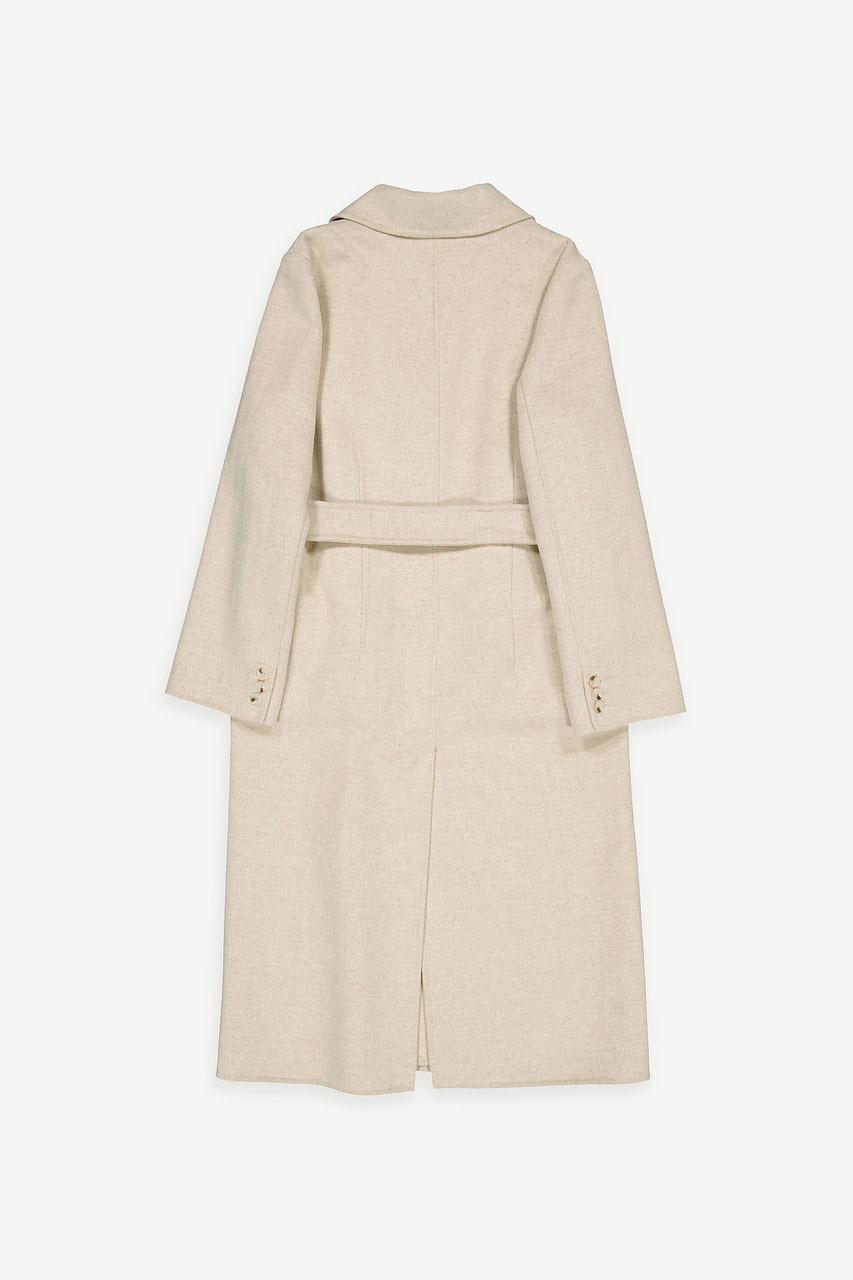 Herringbone Double Button Long Coat, Cream