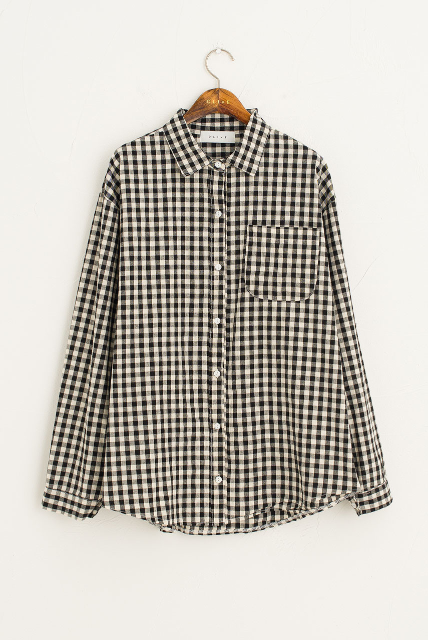 Gingham Check Collar Blouse, Black