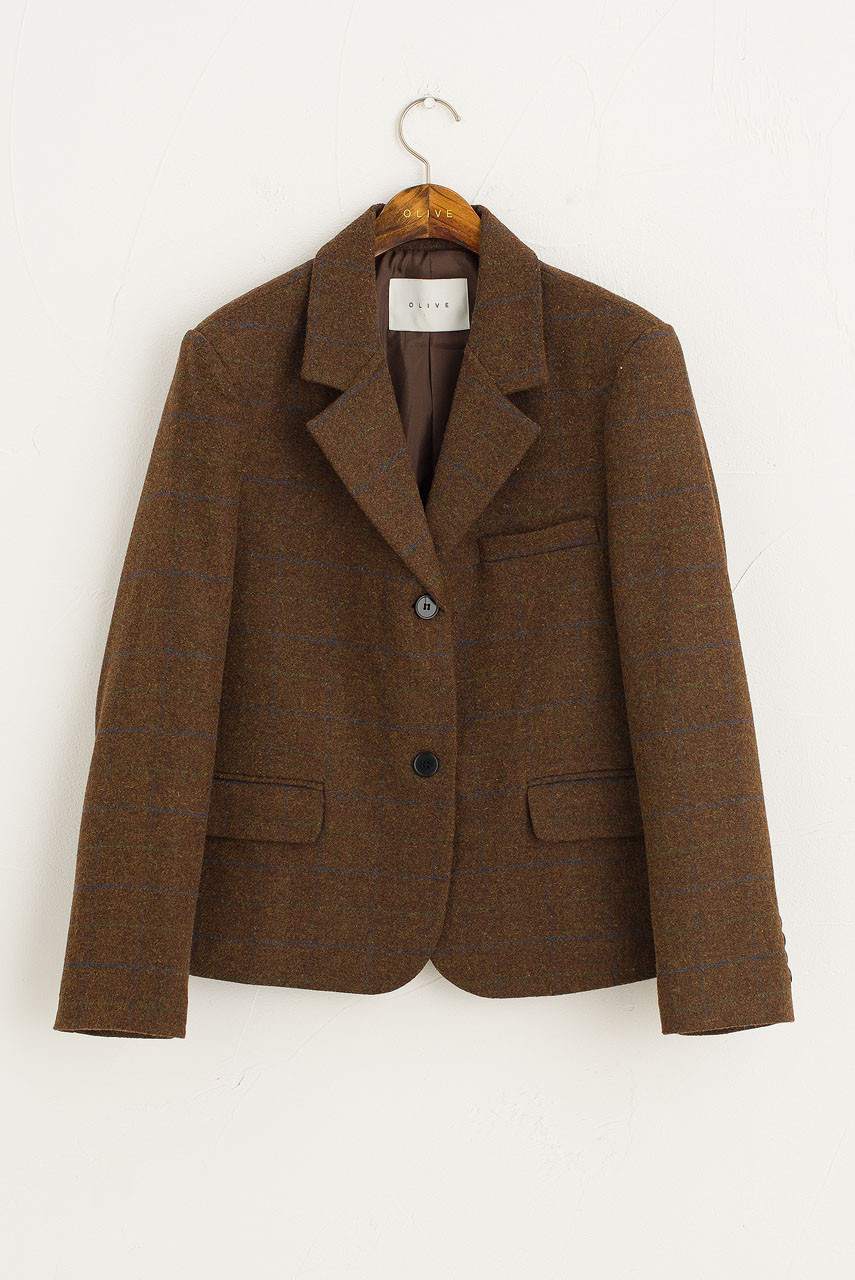 Noa Wool Check Jacket, Brown