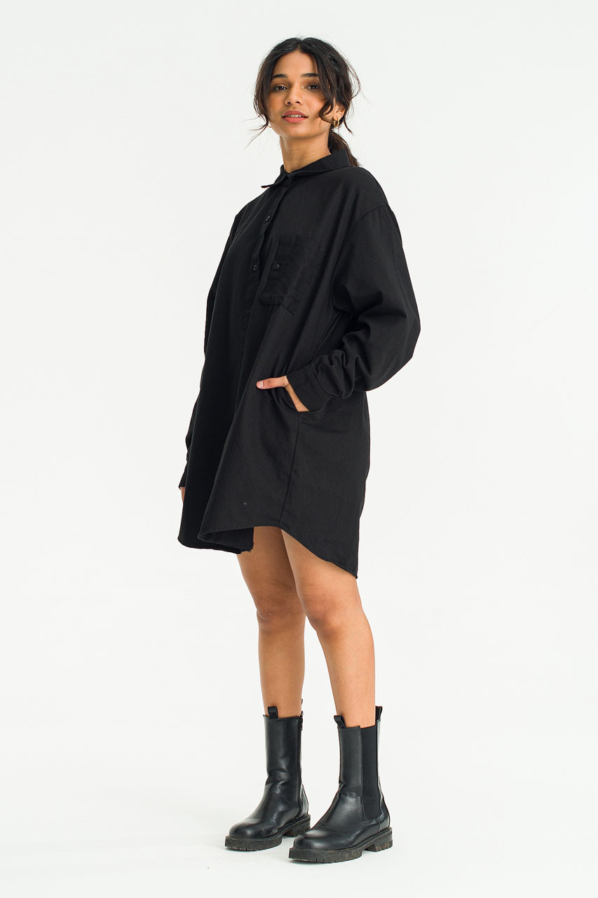 Kaito Check Mini Shirt Dress, Black