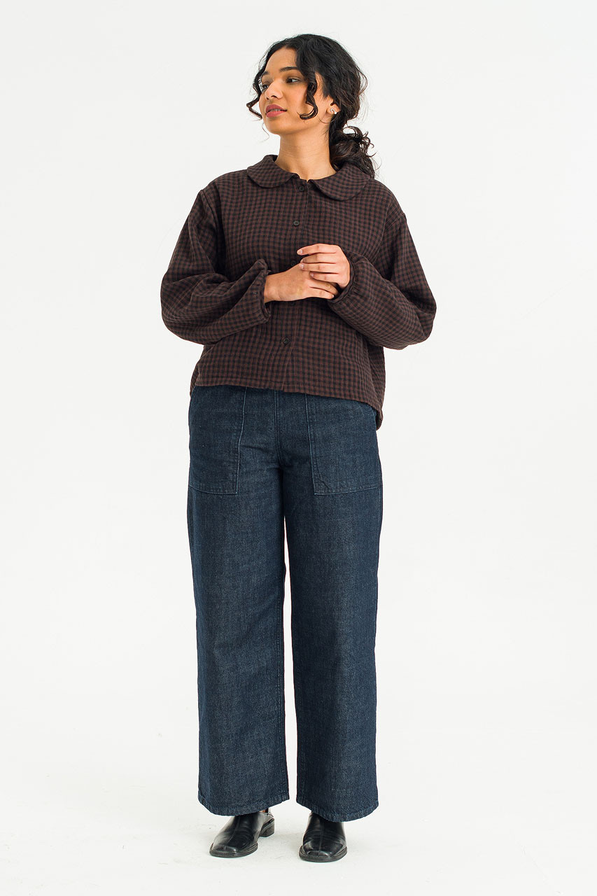 Hoya Peter Pan Collar Gingham Blouse, Brown