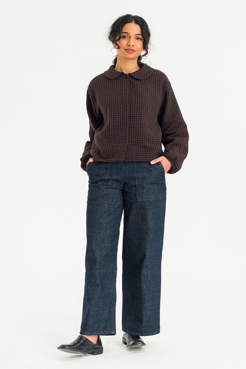 Hoya Peter Pan Collar Gingham Blouse, Brown