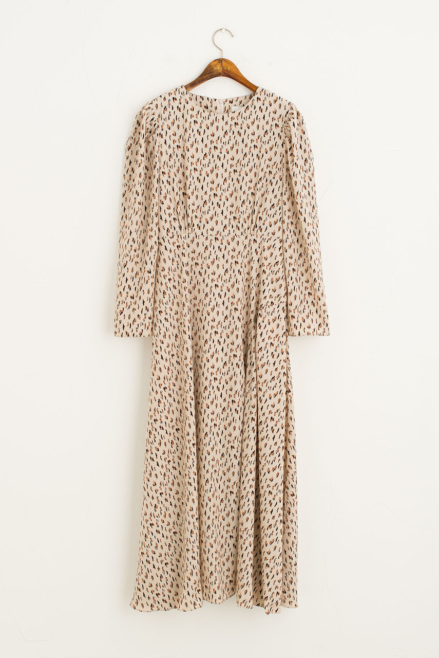 Kobo Leopard Print Dress, Beige