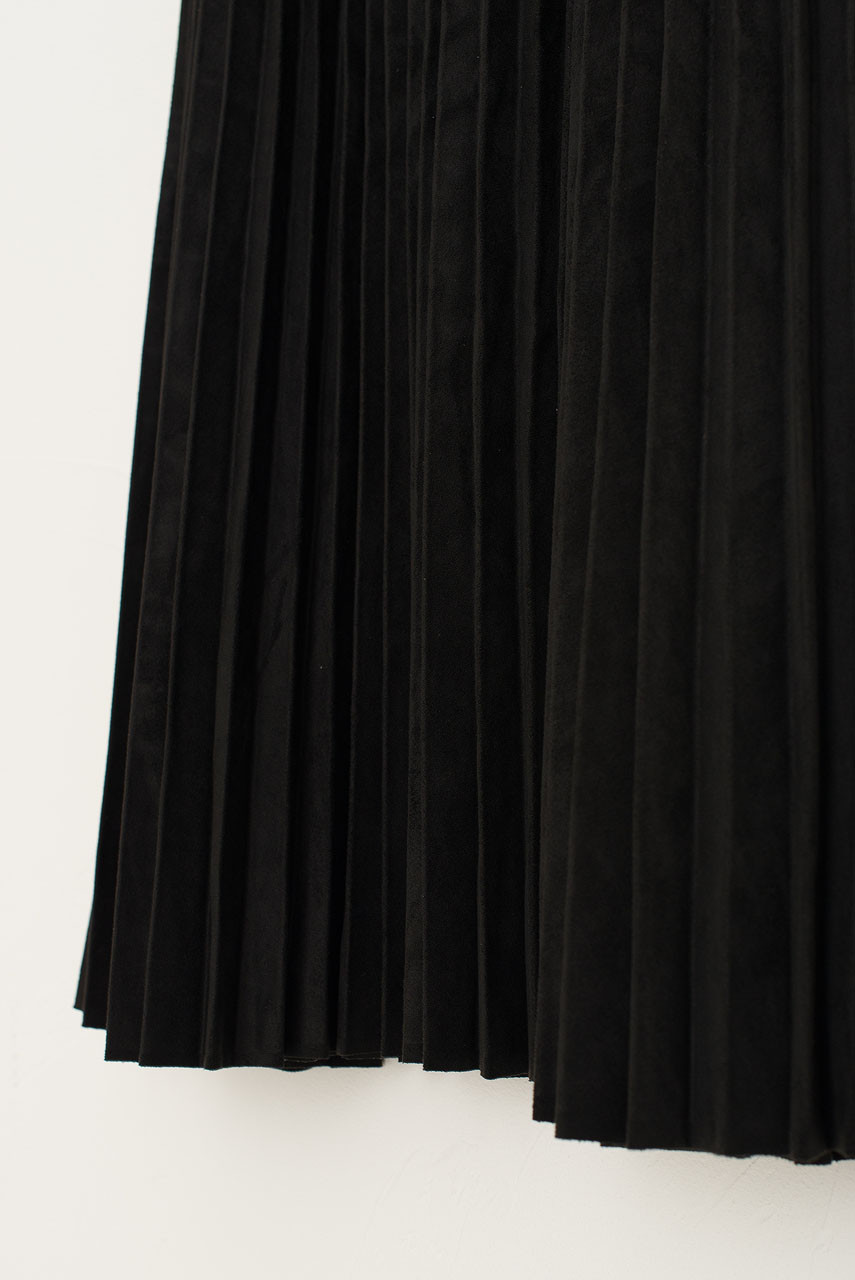 Moa Faux Suede Pleated Skirt, Black