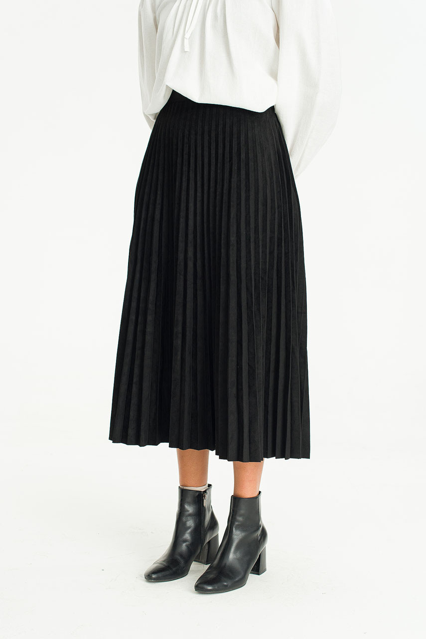 MUSINSA  AVANDRESS POCKET MINI SUEDE PLEATS SKIRT BLACK