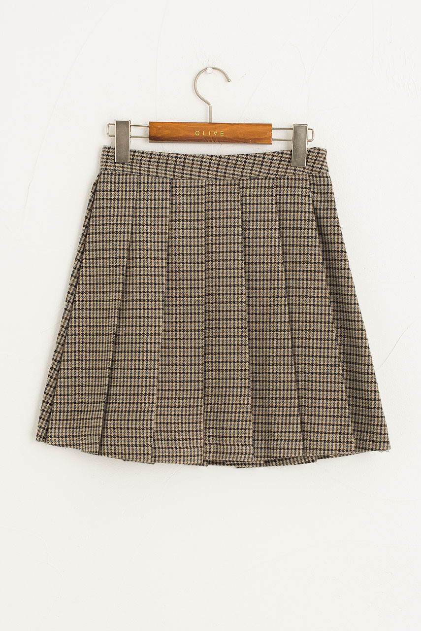 Doona Check Pleated Mini Skirt, Mustard