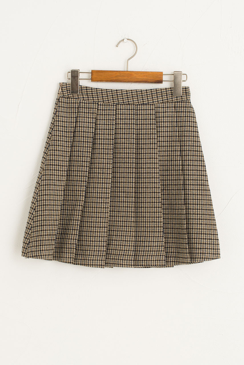 Kiko Check Pleated Mini Skirt, Grey