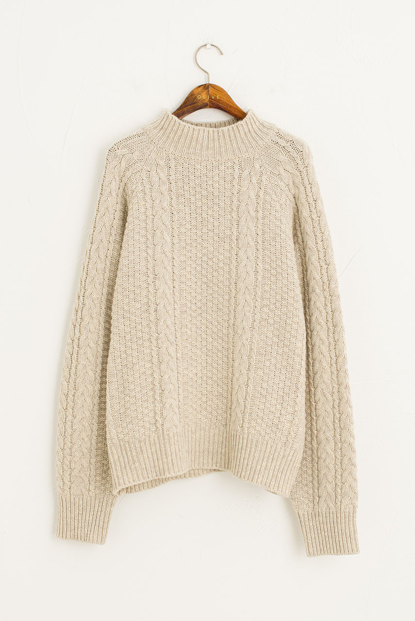 Oversize Cable Jumper, Oat/Grey