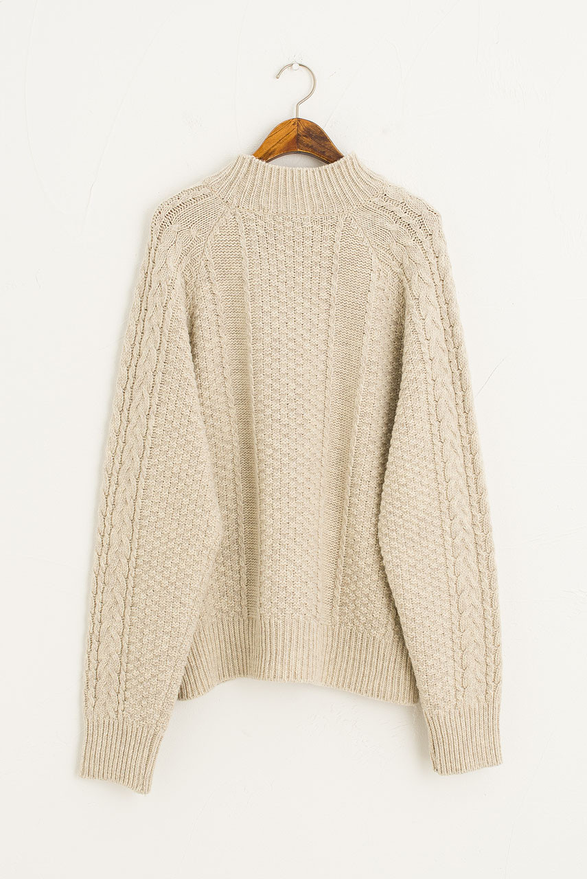 Oversize Cable Jumper, Oat/Grey