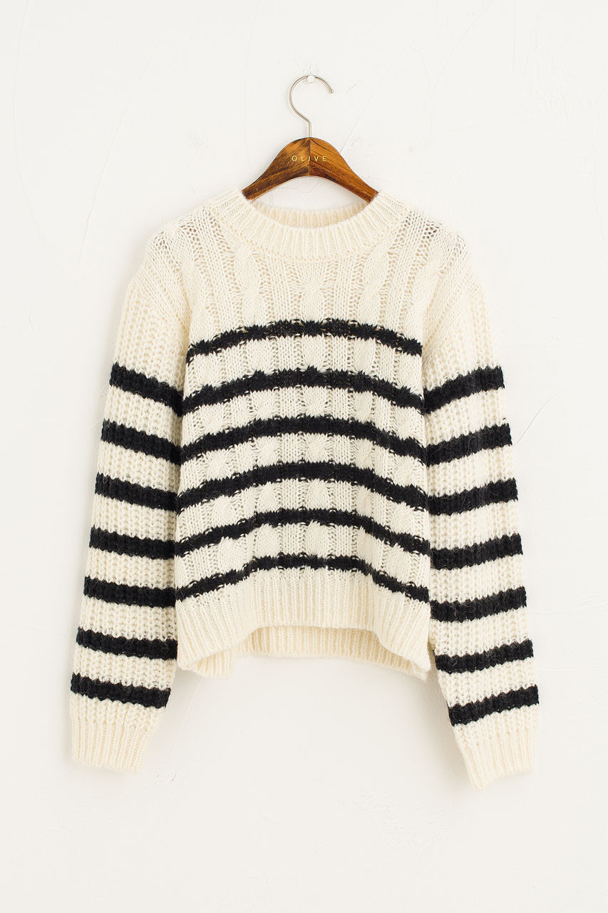 Cable Stripe Jumper, Ivory